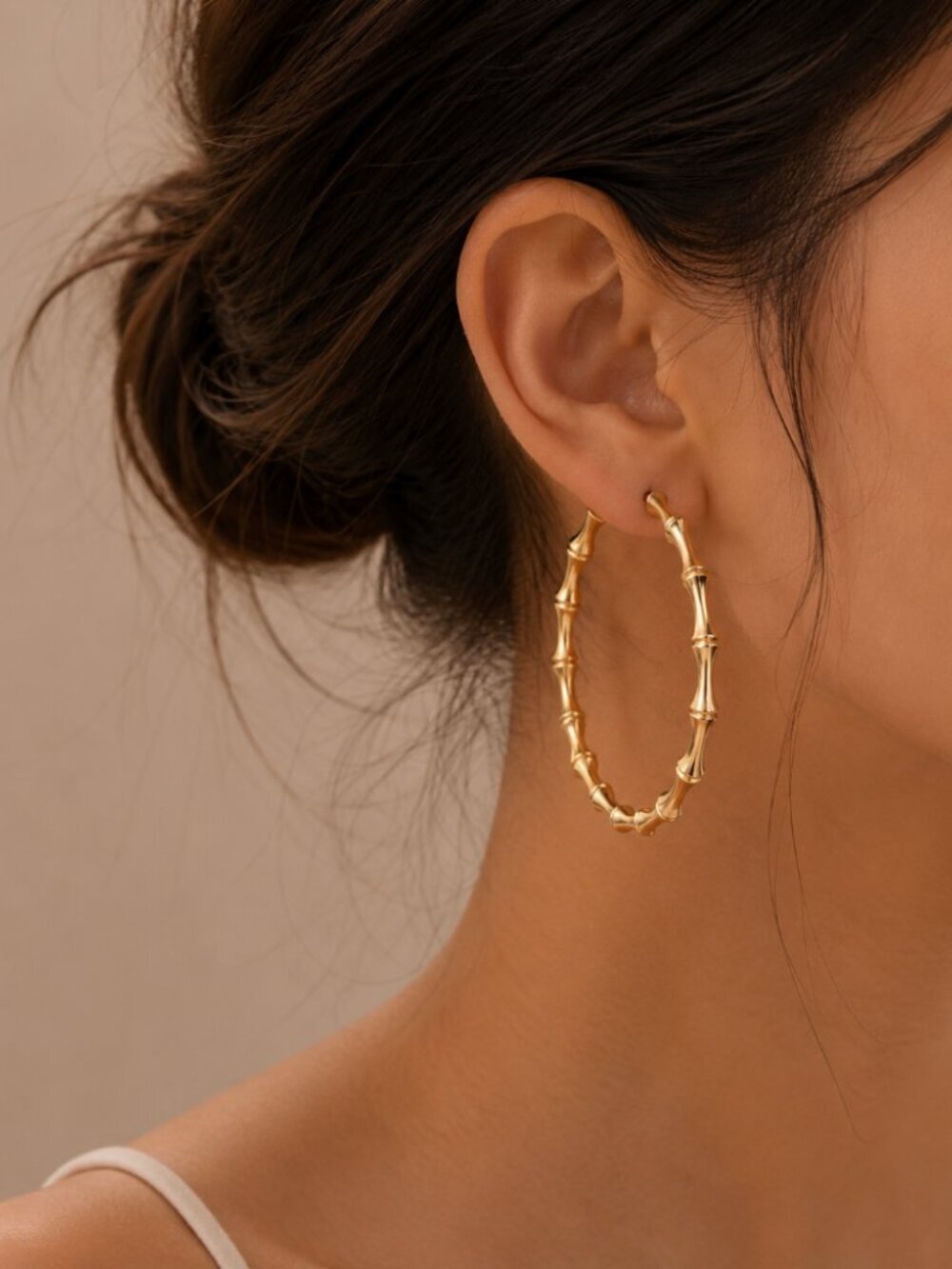 18k Gold Bamboo Textured Minimalist Hoop Earrings